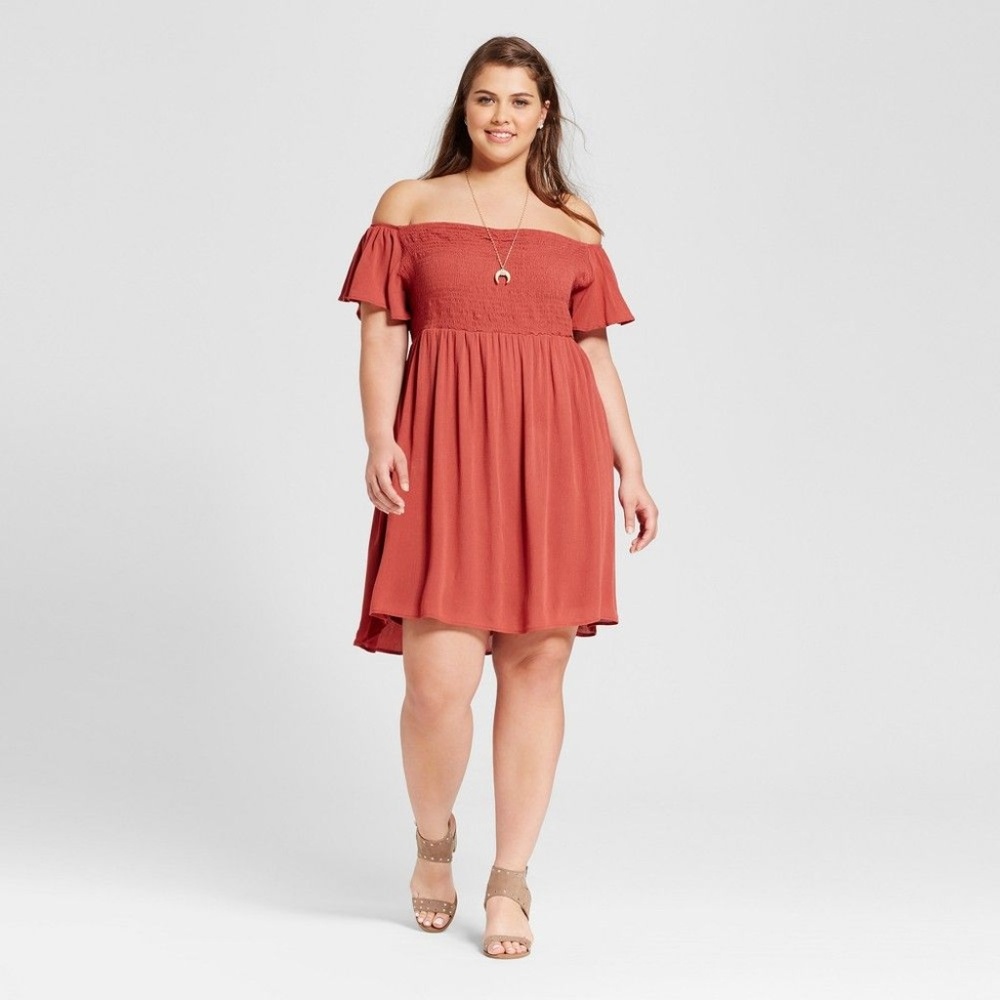 NWT Xhilaration Rust Off Shoulder Smocked Dress 3X